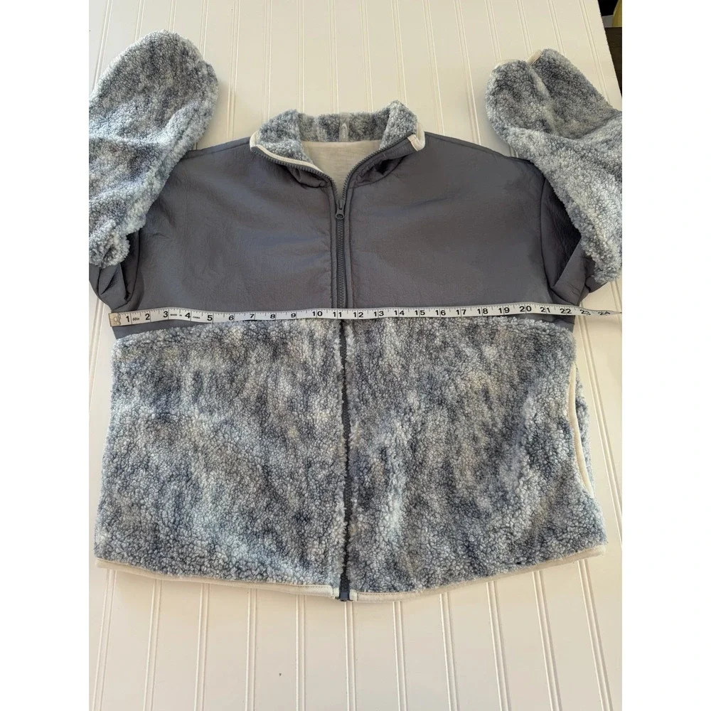 MTA Women's Sherpa Faux Leather Jacket‎ Large Blue Recycled Polyester